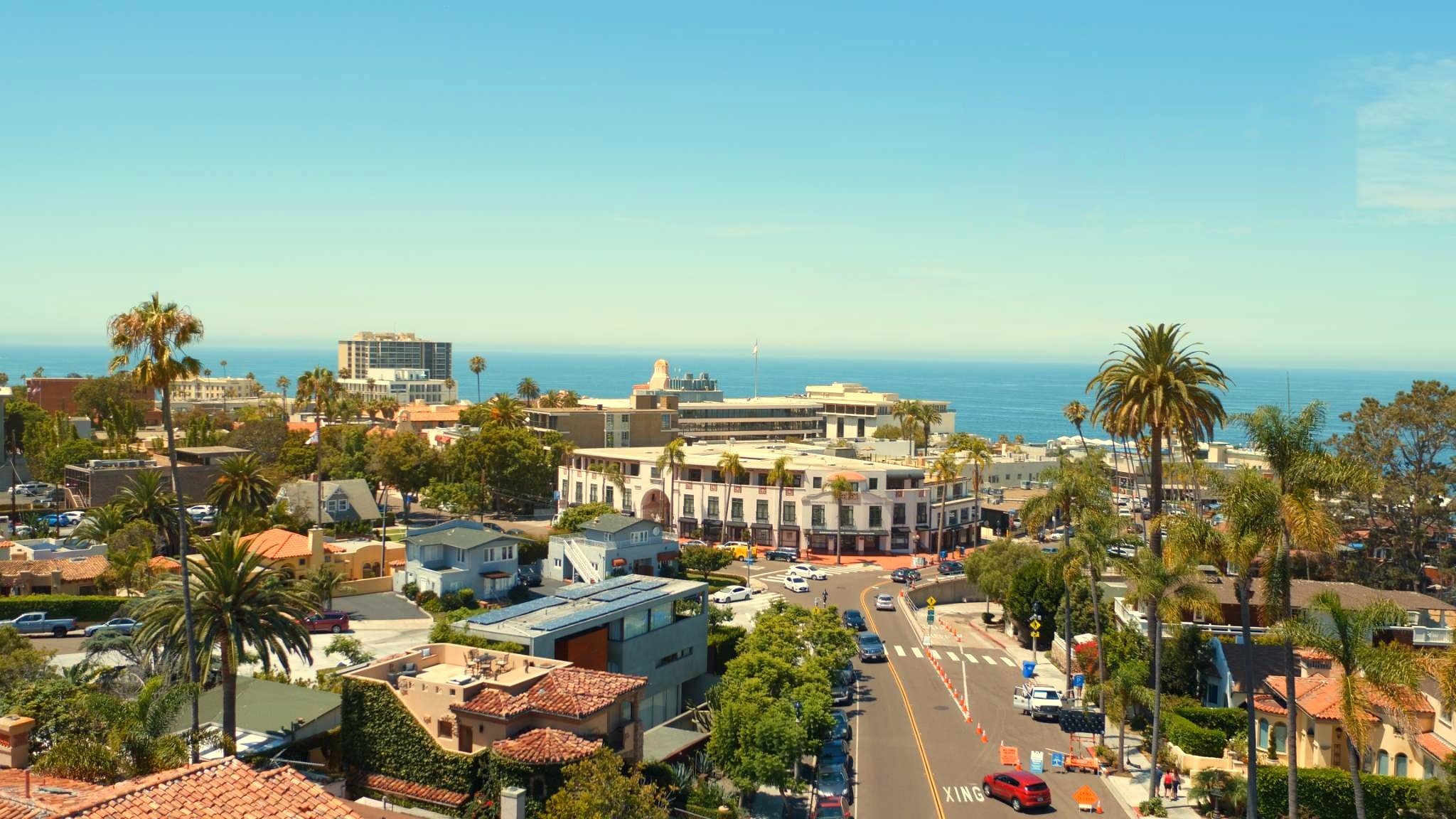 Aerial view of the La Jolla coast in golden evening light